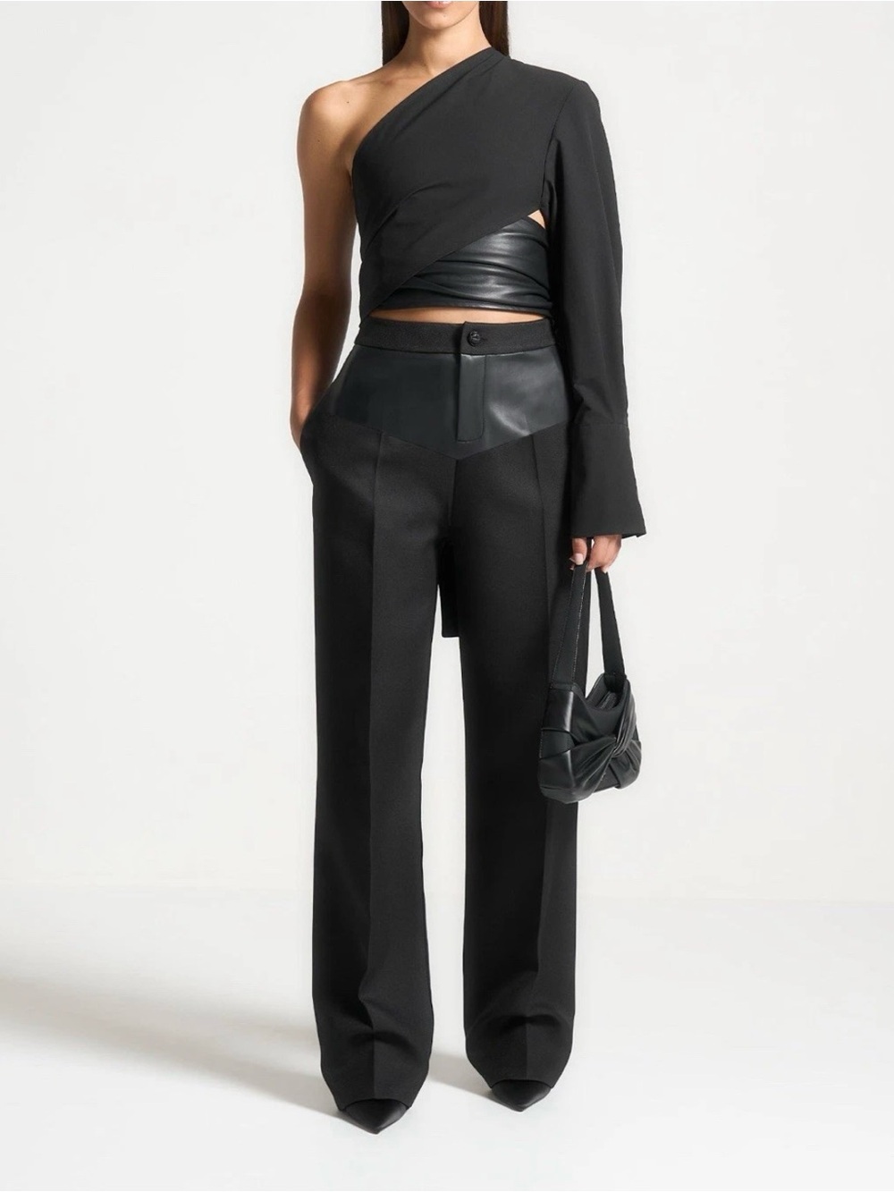 Maniere de Voir Women's Blanche In Black Leather Panel Tailored Trousers Us 8